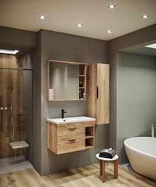 Grossman Мебель для ванной Форта 80 подвесная дуб галифакс – фотография-4